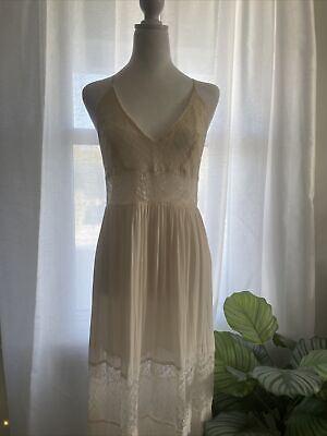 #ad Bohemian Sheer Ivory Lace Accent Summer Festival Dress S $18.99