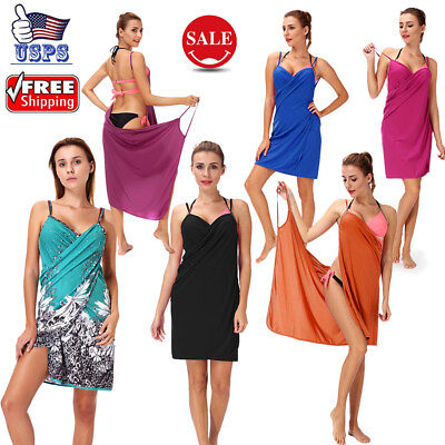 #ad Women#x27;s Spaghetti Strap Cover Up Beach Backless Wrap Long Patchwork Dress Summer $10.88