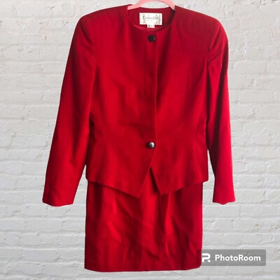 #ad Christian Dior Vintage Red Skirt Suit Set 2 Piece Sz 6 $157.90