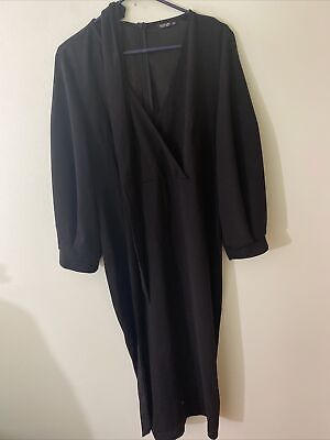 #ad Shein Black Maxi Dress with Sash Back Zipper 1XL $12.60
