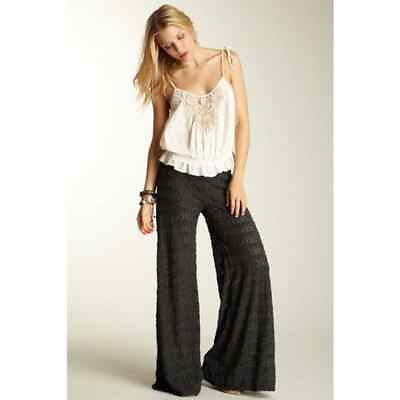 Free People Gray Extreme Knit Crochet Pants Size 0 Wide Leg Flare $54.99