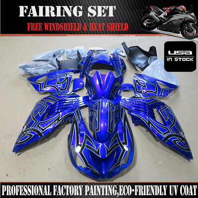 #ad Blue Black Fairing Kit For Kawasaki Ninja ZX14 2006 2011 ZX14R ZX1400C ABS Body $409.99