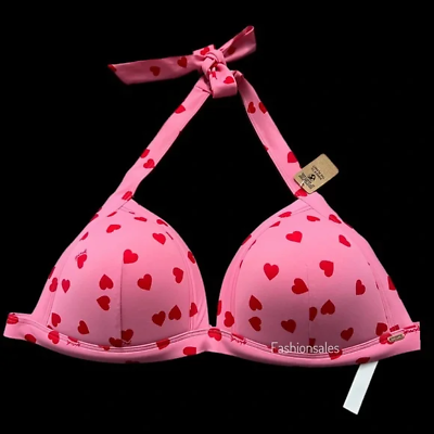 #ad #ad Victorias Secret PINK Swim Push Up Triangle Padded Bikini Top Pink Hearts XXL $28.99