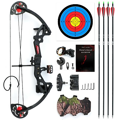 #ad Black Teens Compound Bow Set 15 29lbs Bow Sight Armguard Brush With Arrows USA $127.97