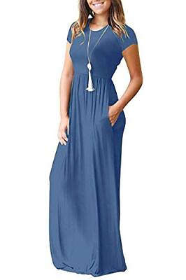 #ad Auselily AUSELILY Women Solid Plain Short Sleeve Loose Casual Long Maxi Dresses $15.74