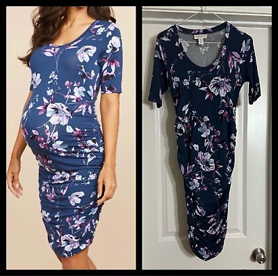 #ad Motherhood Maternity Navy Blue Floral Dress Stretch Soft XS $10.00
