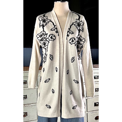 #ad NWT New $138 Anthropologie Nadia Floral Romantic Long White Rare Cardigan XS $85.00