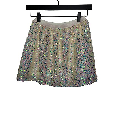 #ad #ad Cat and Jack Skirt Girls Medium 7 8 Cream Sequins Pull On Casual Sparkling ALine $15.01