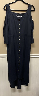 Soft Surroundings Black Tencel Cold Shoulder Maxi Dress Petite L NWOT $39.99