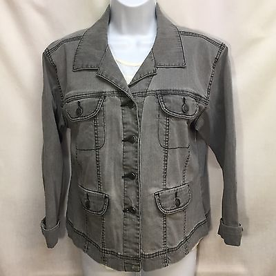#ad Chico#x27;s Ladies Junior Size 1 Gray Button Front Jacket $24.74