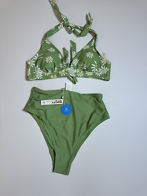 #ad CUPSHE Bikini Set for Women Two Piece Swimsuits High Waist Flowers Print Sz L $27.49