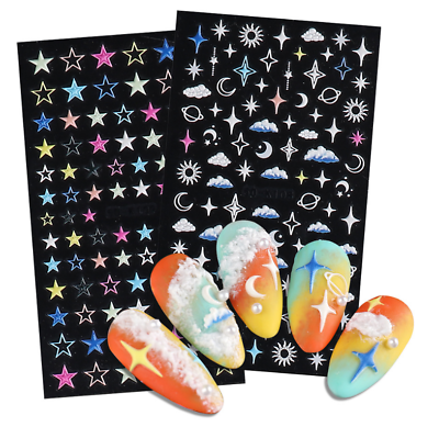 #ad 5D Embossed Nail Stickers Galaxies Star Moon Heart Engraved Adhesive DIY NS17 $2.95