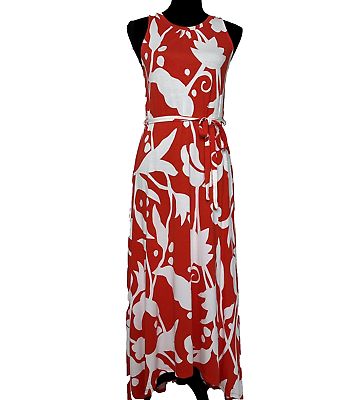 #ad Boden Womens Delphine Red Floral Tie Waist Maxi Dress Petite Size 6 Coastal $26.10