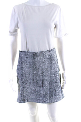 #ad 3.1 Phillip Lim Womens Crackle Leather Mini Pencil Skirt Black White Size 4 $34.81