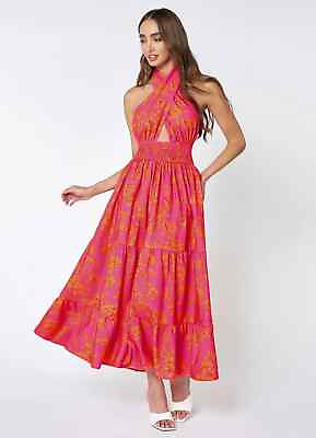 #ad Luxedo Feeling Like Forever Maxi Dress Womens S Orange Floral Crossover Neck NWT $43.74