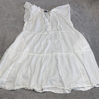 #ad #ad Gap Sundress Womens Petite Medium White Ruffle Pockets Flower Embroidery Dress $14.95