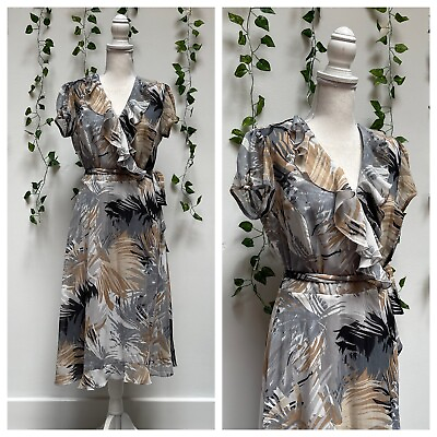 #ad Vintage 90s Sheer Flowy Midi Dress Gray Short Sleeves Slip Sundress XS S $39.99