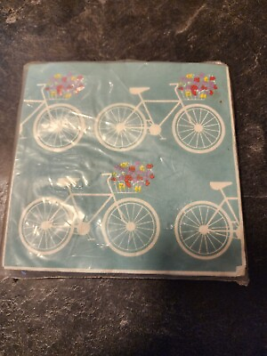 #ad Vintage Cost Plus Cocktail Paper Napkins Bicycle With Flower Basket 24ct NEW $4.99