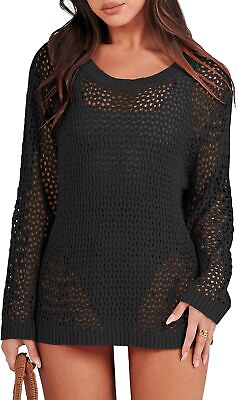 #ad ANRABESS Women#x27;s Summer Sweater Crochet Beach Cover Up Hollow Out Long Sleeve Me $59.67