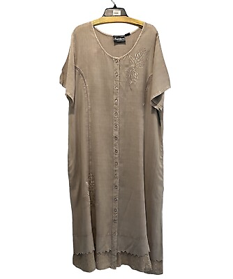 #ad Beige Natural Color Long Maxi Dress Embroidered Lightweight Rayon Tie Back Boho $34.40