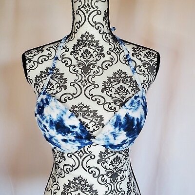 Blue And White Tie Dye Triangle Bikini Push Up Padded Top Size Large $10.00