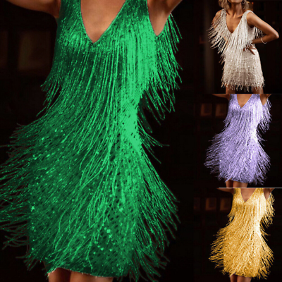Women#x27;s Strappy Glitter Party Dresses Tassel Bodycon Mini Dress Evening Cocktail $30.79