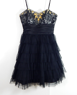 MASQUERADE dress strapless tulle layers party jeweled black cocktail lbd 3 4 $14.99