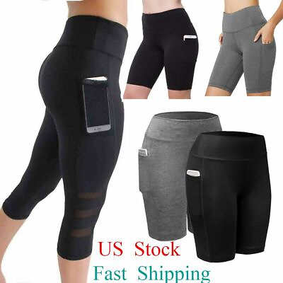 Women#x27;s Capri Yoga Pants Leggings With Pockets High Waist GYM Fitness Trousers $9.66