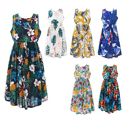 #ad Girls Boho Beach Dress Floral Print Sleeveless Ruffle Hem Hawaiian Dress Sundres $11.59