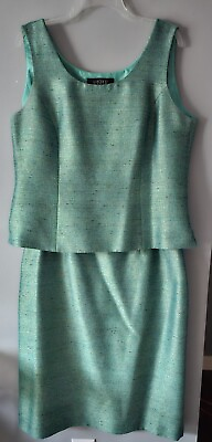 #ad Vtg Kasper Women#x27;s Sz 16 Green Lurex Tweed 2 Piece Skirt Sleeveless Top Suit Set $49.97