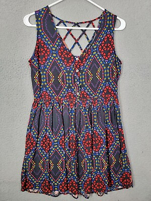 #ad Boho Dress XS Geometric Lattice Sleeveless v neck open Cutout forever 21 sundres $10.99