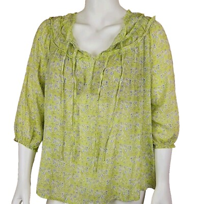 #ad Unique Spectrum Peasant Top Womens Plus 3X Green Floral Boho Blouse Sheer Shirt $14.98