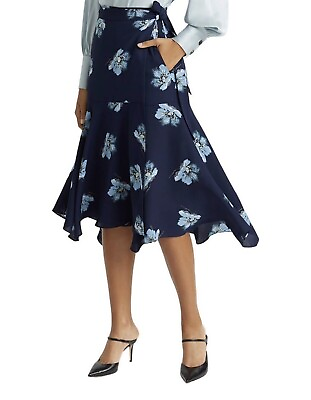 #ad Club Monaco Women#x27;s Skirt Floral Print Wrap Size 8 Retail $169 $59.99