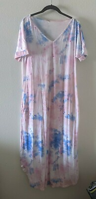 Women Summer Casual Maxi Dress Loose Pockets Short Sleeve Split Boho Dresses L $29.99