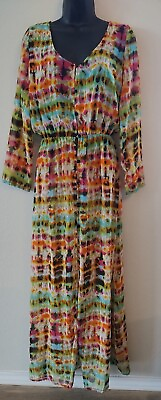 #ad Xinshina Colorful Button Down Swimcover Maxi Dress Size L Beach Cover Up NWT $25.10