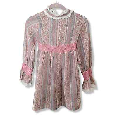 #ad Vintage Girls Boho Dress Floral Lace Cottagecore Flower Girl Size 12 L calico $39.99