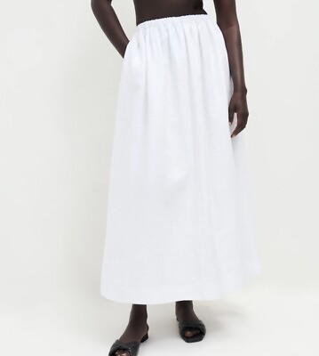 REFORMATION #x27;Carine#x27; 100% Linen Lined White Maxi Full Skirt Pull On Size XS $70.00
