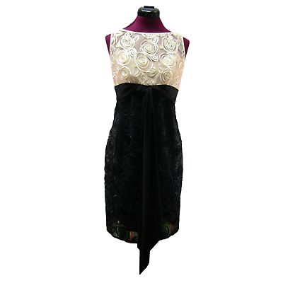 Adrianna Papell Ivory Black Cocktail Formal Dress Size 4 Soutache Floral $13.95