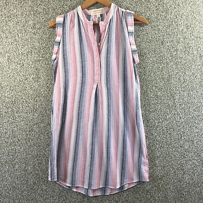 #ad Cloth amp; Stone Dress Womens Extra Small Pink Striped Half Button Shift Beachy $19.99