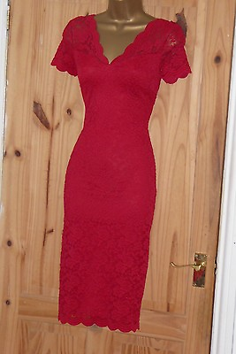 #ad Stretchy red vintage 40s 50s lace pencil wiggle evening cocktail dress size 18 GBP 24.00