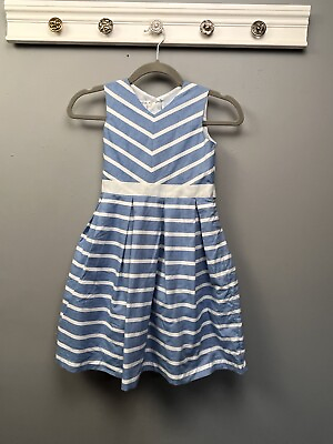 #ad Joe amp; Ella Party Dress Girls Size 6 Blue White Striped Belted Button Back Lined $18.99