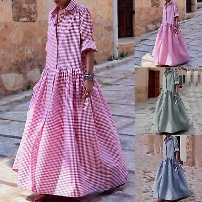 #ad Women Fashion And Elegant Casual Plaid Long Casual Maxi Dresses for Women Summer $27.00