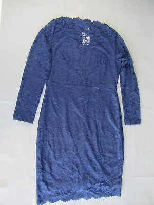 #ad MSLG Cocktail Dress Women#x27;s Size L Blue Short Lace Floral Mid Sleeve Evening $8.95