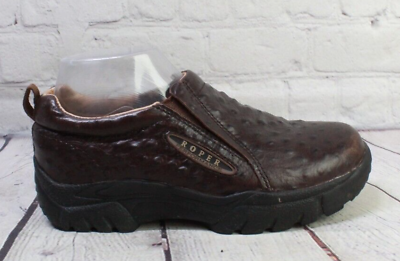 Roper Performance Womens Brown Ostrich Leather Slip On Comfort Loafer Shoes Sz 7 $34.00