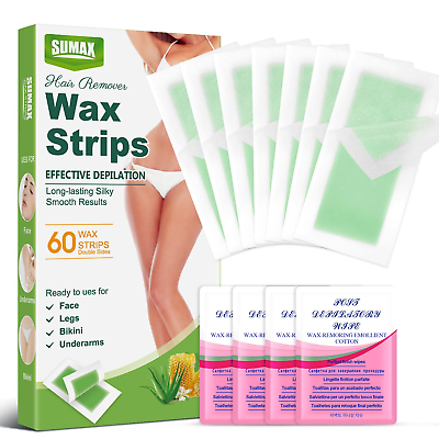 #ad 60 Count Underarm Wax Strips for Hair Removal Face Bikini Wax Strips for Brazili $32.99