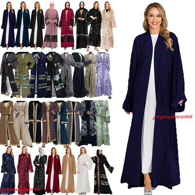 #ad #ad Muslim Women long Sleeve Maxi Dress Abaya Robe Dubai Cardigan Open Islamic C $47.39