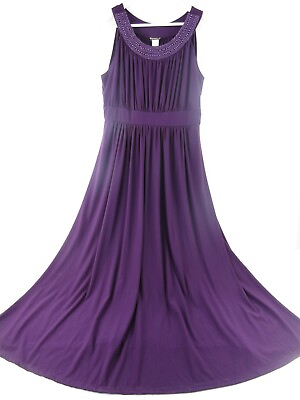 Haani Women#x27;s 2X Plus Maxi Dress Sleeveless Stretch Beaded Goddess Gown Purple $40.80
