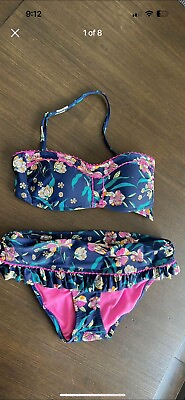 #ad Jessica Simpson Size Small Blue Pink Colorful Floral Two piece Bikini Swimsuit $14.00