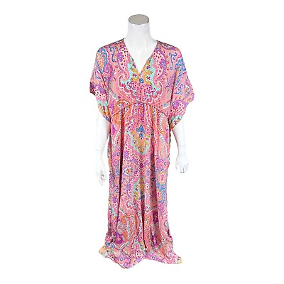 #ad #ad Tolani Collection Women#x27;s Printed Maxi Caftan Dress Pink Paisley Large Size $30.00