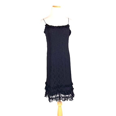 #ad RALPH Ralph Lauren Size M Black Lace Dress Ruffles Spaghetti Straps Stretchy $17.99